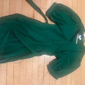 Anthropologie Emerald Green Puff Sleeve Midi Dress